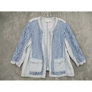 Chicos Jacket Womens 2 US Large Lace Chambray Western Cottage Festival Coastal